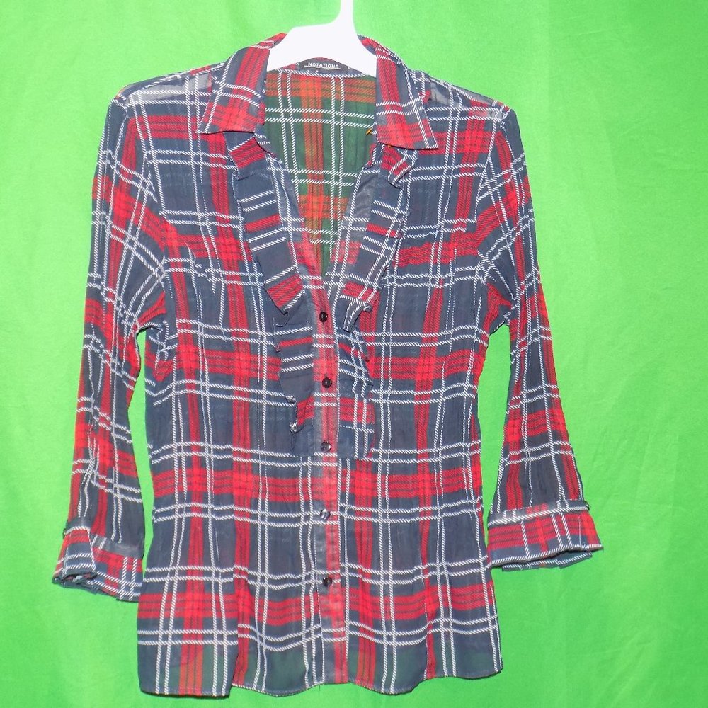 Notions Large Woman's Sheer Plaid Blouse